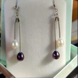 Rare Vtg Ross Simmons double drop 7.5-8.5mm cultured pearl earrings (Never worn)